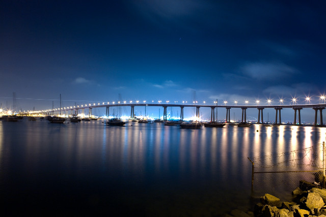 Bridge night water lights boat free wallpaper for desktop - medium preview image