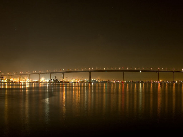 Bridge water night lights background free wallpaper for desktop - medium preview image