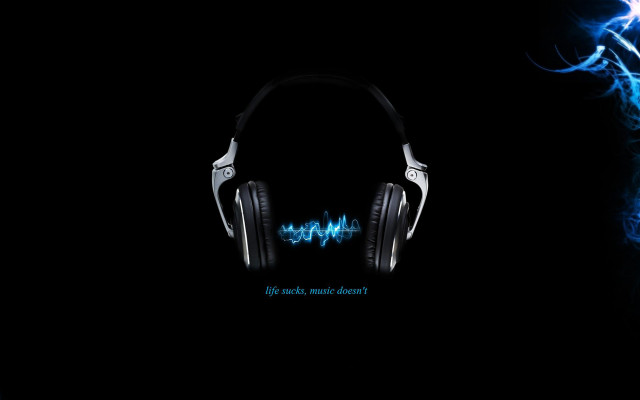 Headphones blue light black background #3 free wallpaper for desktop - medium preview image