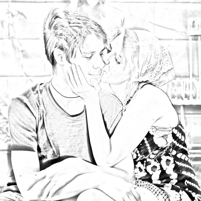 Man woman bench pencil sketch free wallpaper for tablet - medium preview image