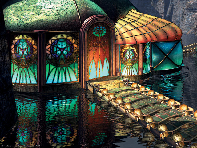 Boat stainedglass dock glowing bridge free wallpaper for desktop - medium preview image