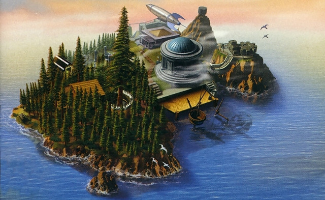 Small island lighthouse building painting free wallpaper for desktop - medium preview image