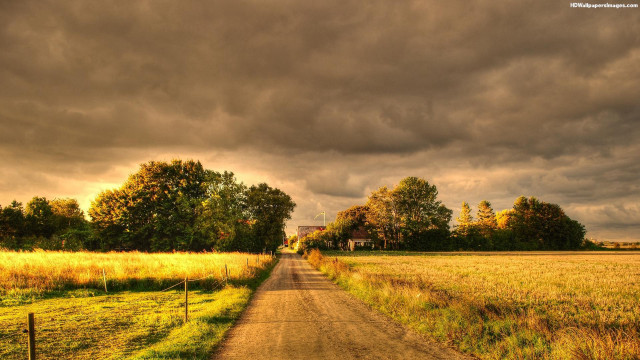Stormy dirt road fence trees free wallpaper for desktop - medium preview image