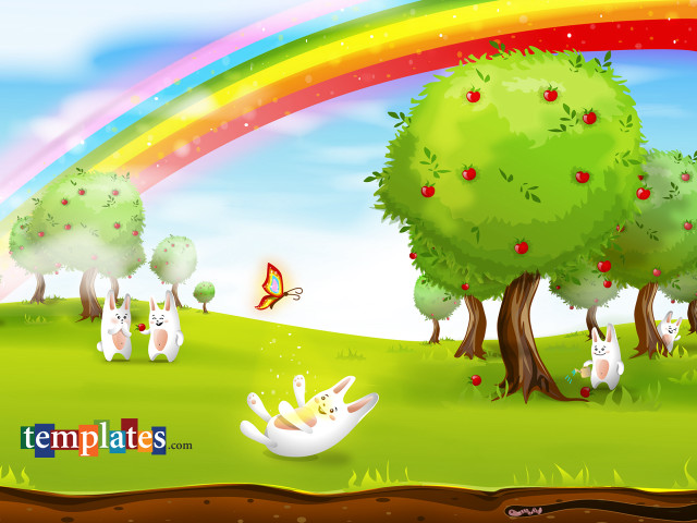 Rainbow animals field trees sky free wallpaper for desktop - medium preview image