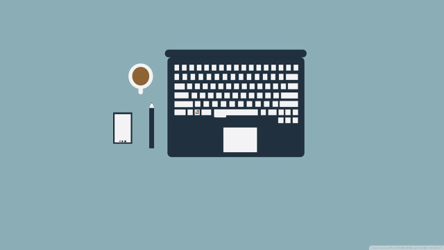 Computer keyboard coffee blue background free wallpaper for desktop - medium preview image