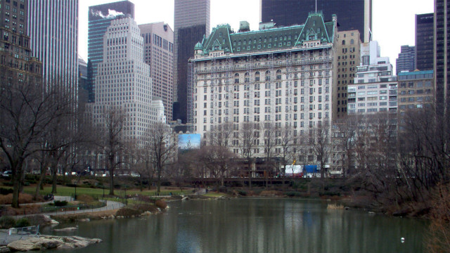 City park pond bridge skyscrapers free wallpaper for desktop - medium preview image