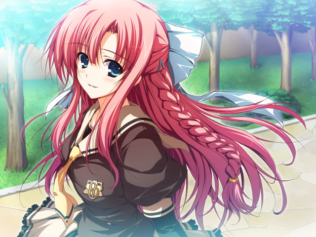 Pink hair girl park bush free wallpaper for desktop - medium preview image