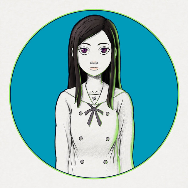 Girl portrait blue circle green free wallpaper for tablet - medium preview image