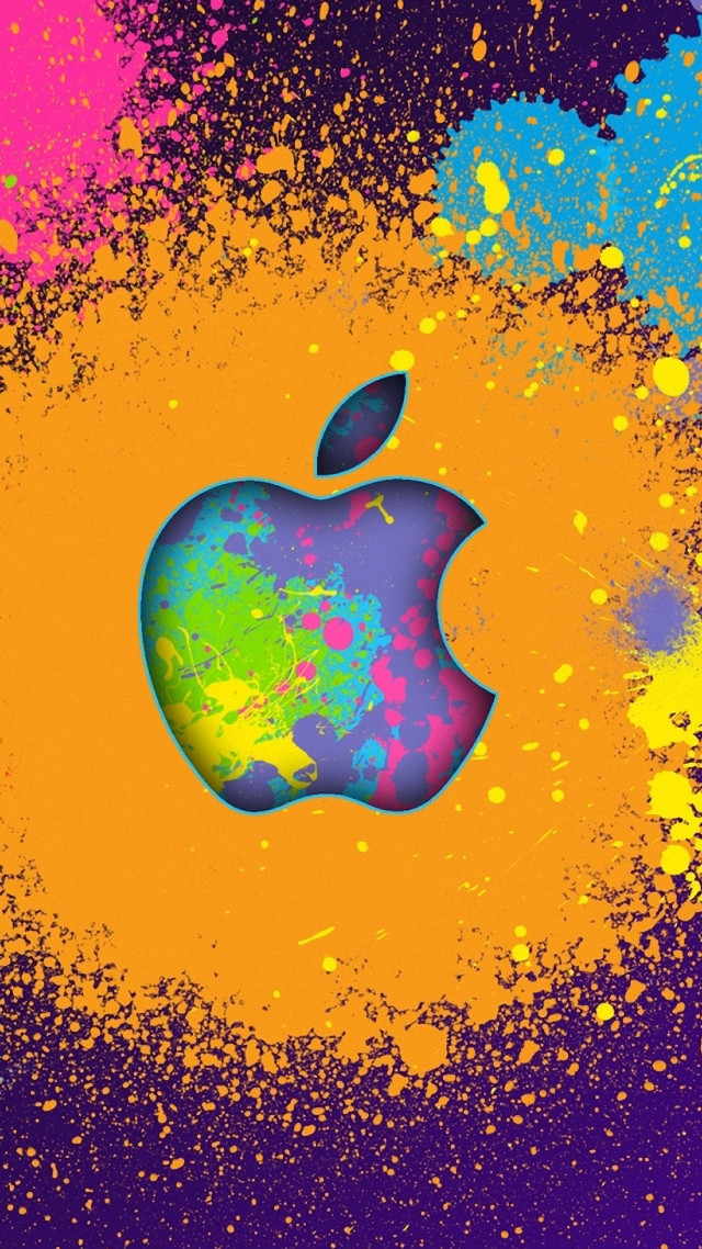 Colorful apple logo paint splatter free wallpaper for mobile - medium preview image