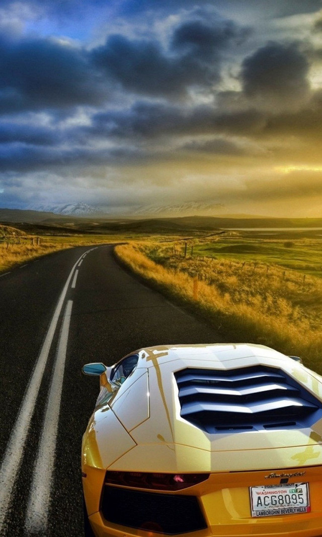 Yellow sports car cloudy sky #5 free wallpaper for mobile - medium preview image