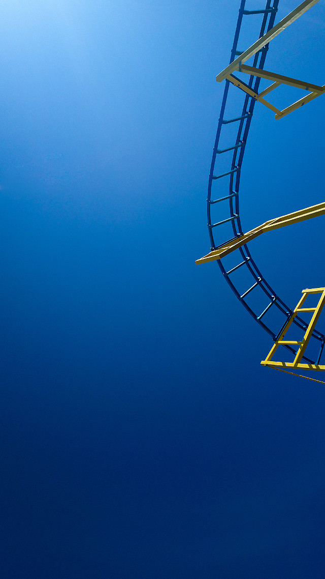 Yellow metal spiral staircase blue free wallpaper for mobile - medium preview image