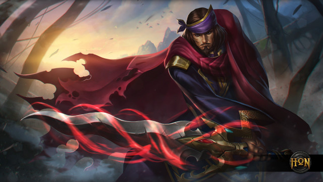 Man red cape sword forest free wallpaper for desktop - medium preview image