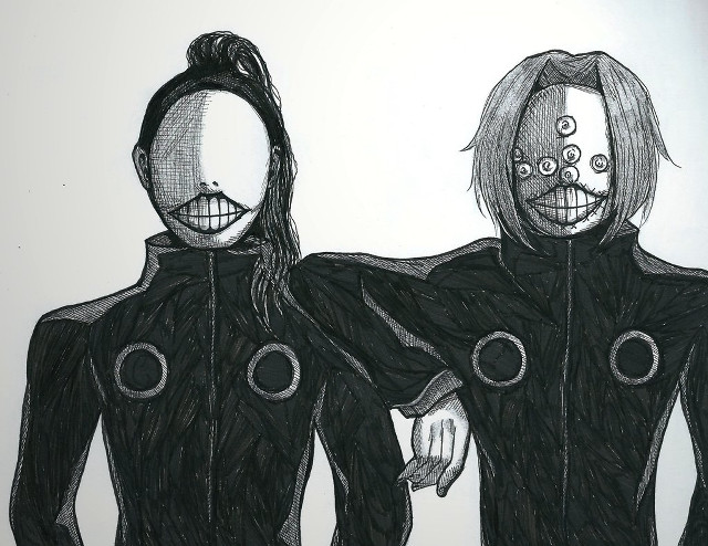 Two people painted faces drawing free wallpaper for desktop - medium preview image