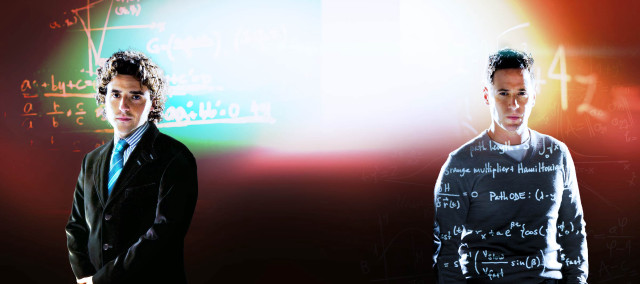 Two men suits blackboard numbers free wallpaper for desktop - medium preview image