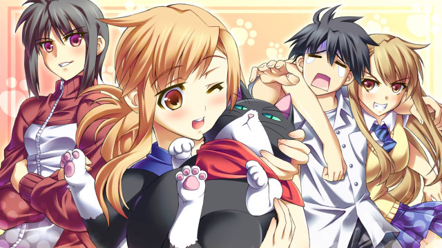 Anime girls cats back group free wallpaper for desktop - medium preview image