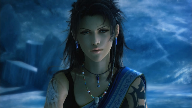 Woman blue dress necklace waterfall free wallpaper for desktop - medium preview image