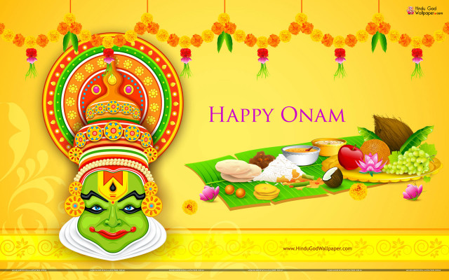 Colorful onam greeting card masked free wallpaper for desktop - medium preview image