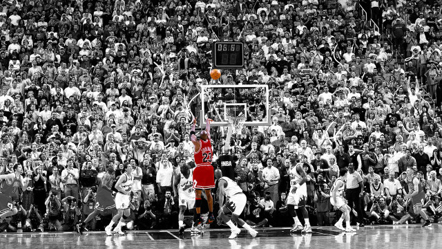 Man jumping dunk basketball crowd free wallpaper for desktop - medium preview image