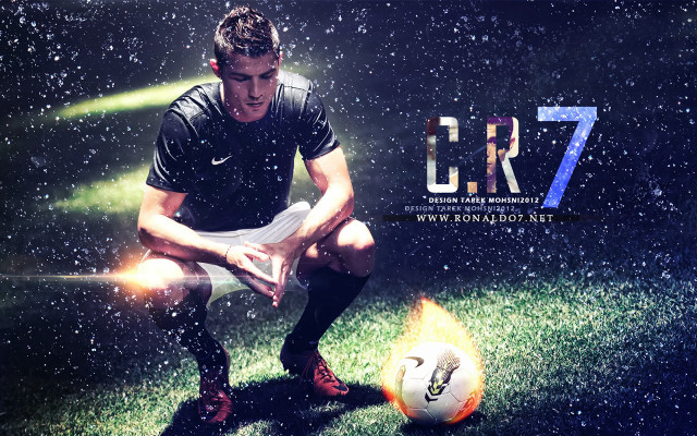 Man kneeling soccerball fireball poster free wallpaper for desktop - medium preview image