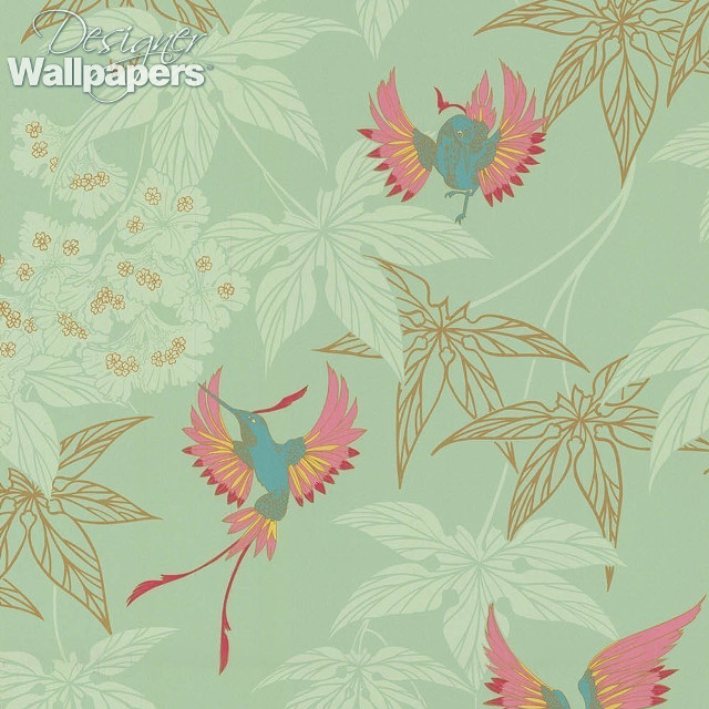 Bird flowers green background gold free wallpaper for tablet - medium preview image