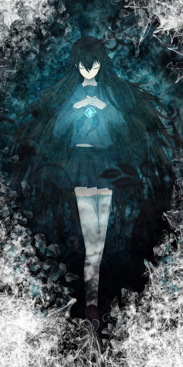 Girl blue dress black cape free wallpaper for mobile - medium preview image