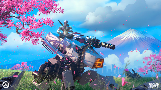 Futuristic robot gun field flowers free wallpaper for desktop - medium preview image