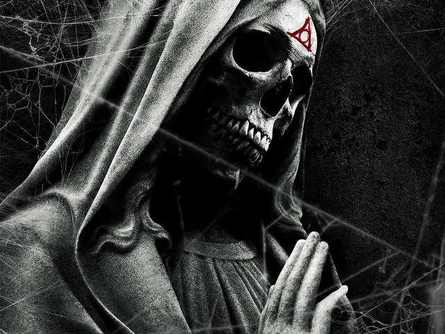 Skeleton hooded red cross hand free wallpaper for desktop - medium preview image