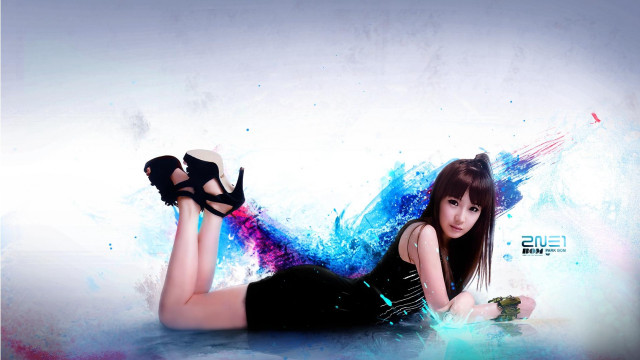Woman laying shoes paint splash free wallpaper for desktop - medium preview image
