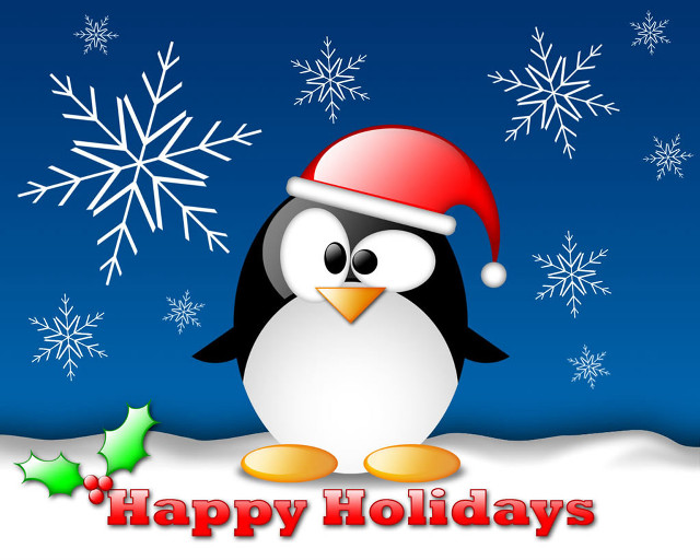 Penguin santa hat snow snowflakes #5 free wallpaper for desktop - medium preview image
