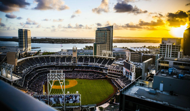 Baseball stadium sunset water city free wallpaper for desktop - medium preview image