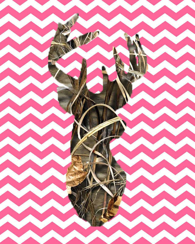 Deer head pink white chevron free wallpaper for mobile - medium preview image