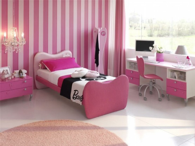 Pink white striped bedroom furniture free wallpaper for desktop - medium preview image