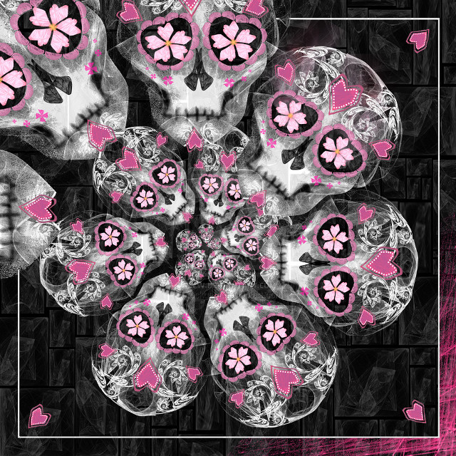 Skull pink flowers frame image free wallpaper for tablet - medium preview image