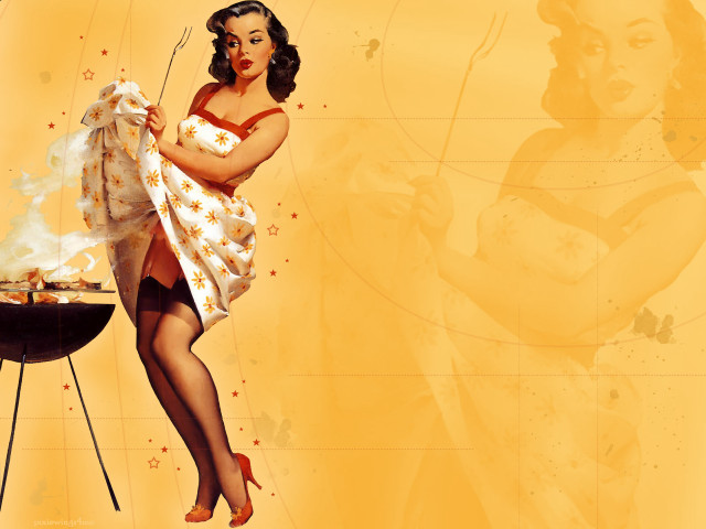 Woman bathing suit cooking grill free wallpaper for desktop - medium preview image