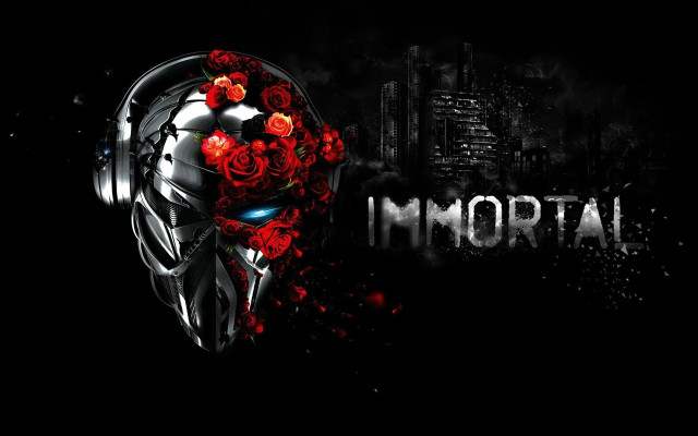 Skull roses city skyline skyscrapers free wallpaper for desktop - medium preview image