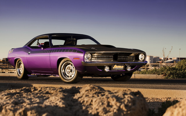 Purple car parked road rocks free wallpaper for desktop - medium preview image
