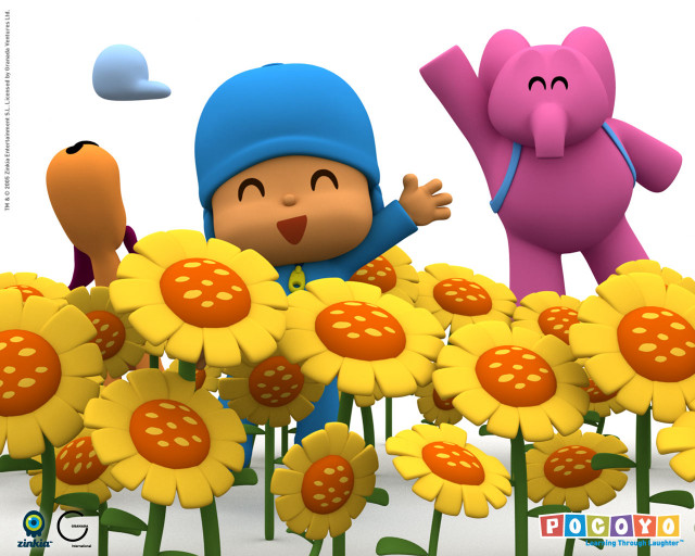 Cartoon character sunflowers elephant pink free wallpaper for desktop - medium preview image