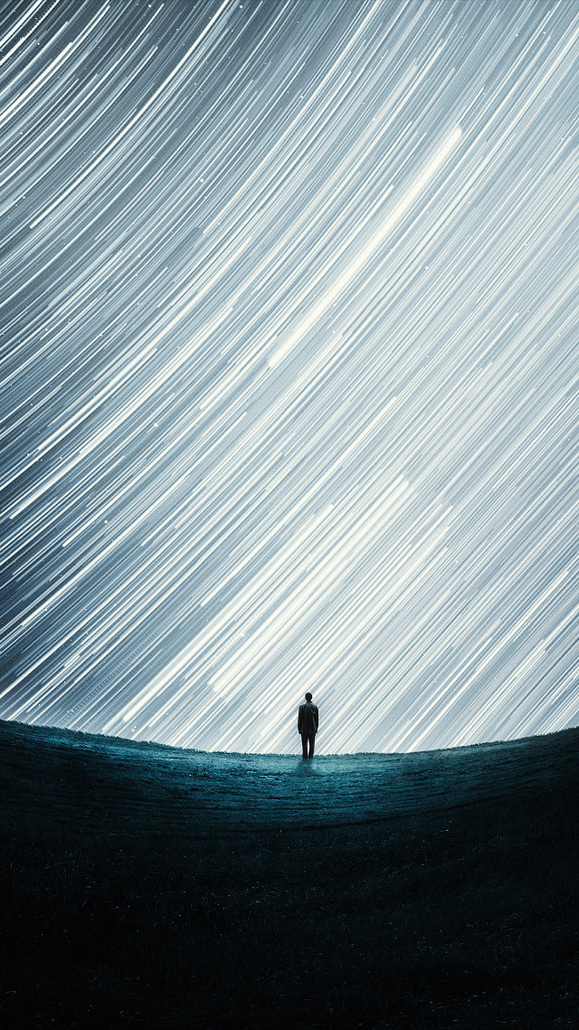 Lone person field star trail free wallpaper for mobile - medium preview image