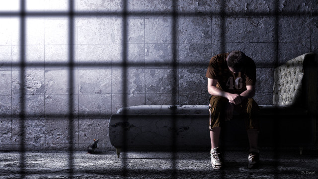 Person sitting bench room jail free wallpaper for desktop - medium preview image