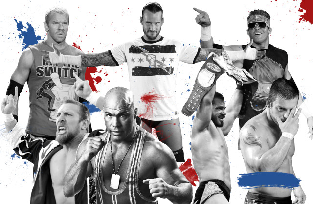 Wrestlers arms in air collage free wallpaper for desktop - medium preview image