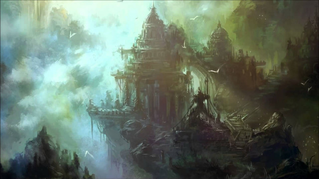 Castle sky clouds birds flying free wallpaper for desktop - medium preview image