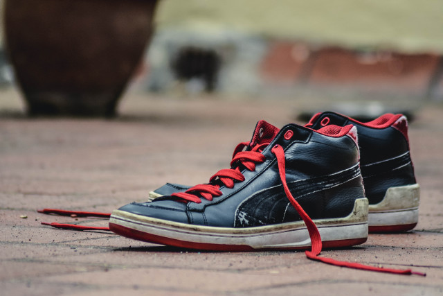 Black red sneakers shoelace outdoors free wallpaper for desktop - medium preview image