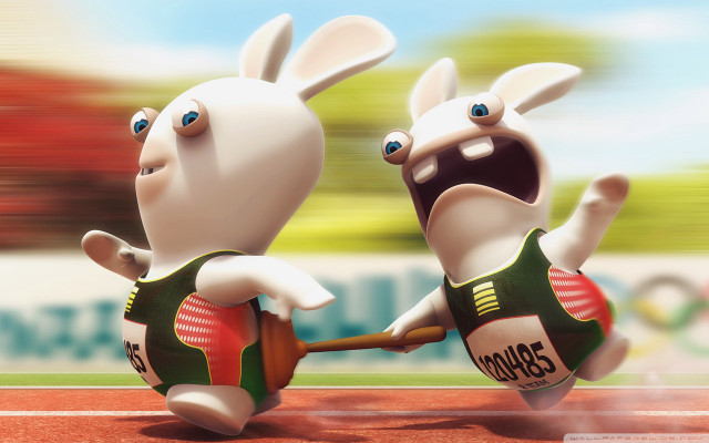 Cartoon rabbits playing track trees free wallpaper for desktop - medium preview image