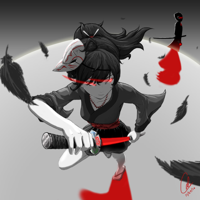 Woman knife black cat red free wallpaper for tablet - medium preview image
