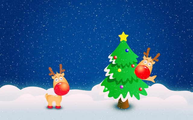 Christmas tree reindeers snow star free wallpaper for desktop - medium preview image