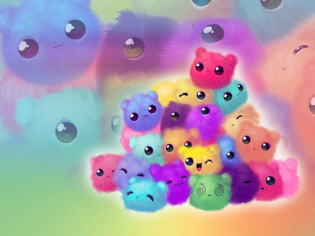Stuffed animals bubbles rainbow background free wallpaper for desktop - medium preview image