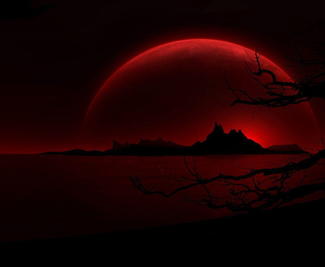 Red sunset moon forest castle free wallpaper for desktop - medium preview image
