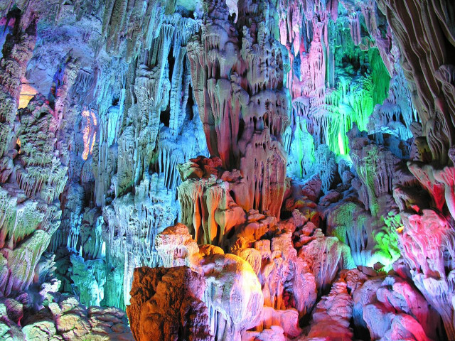 Colorful cave lights walls ceiling free wallpaper for desktop - medium preview image