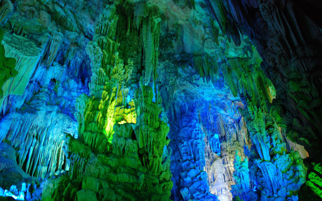 Cave blue green lights walls free wallpaper for desktop - medium preview image