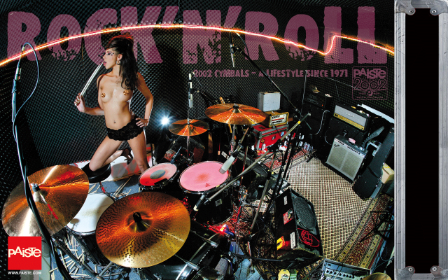 Woman drum set rock band free wallpaper for desktop - medium preview image